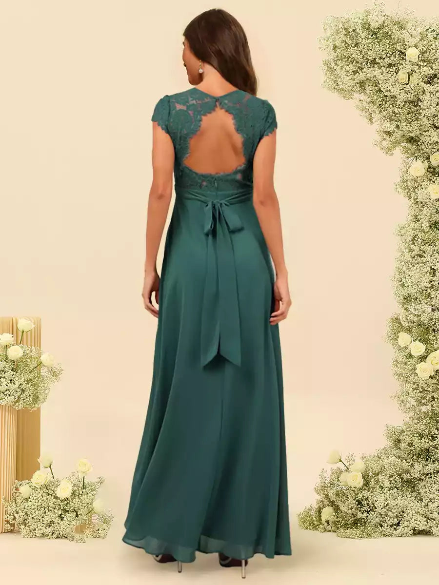Elegantes y encantadores vestidos de dama de honor estilo línea A/princesa con escote en V y abertura lateral hasta el suelo