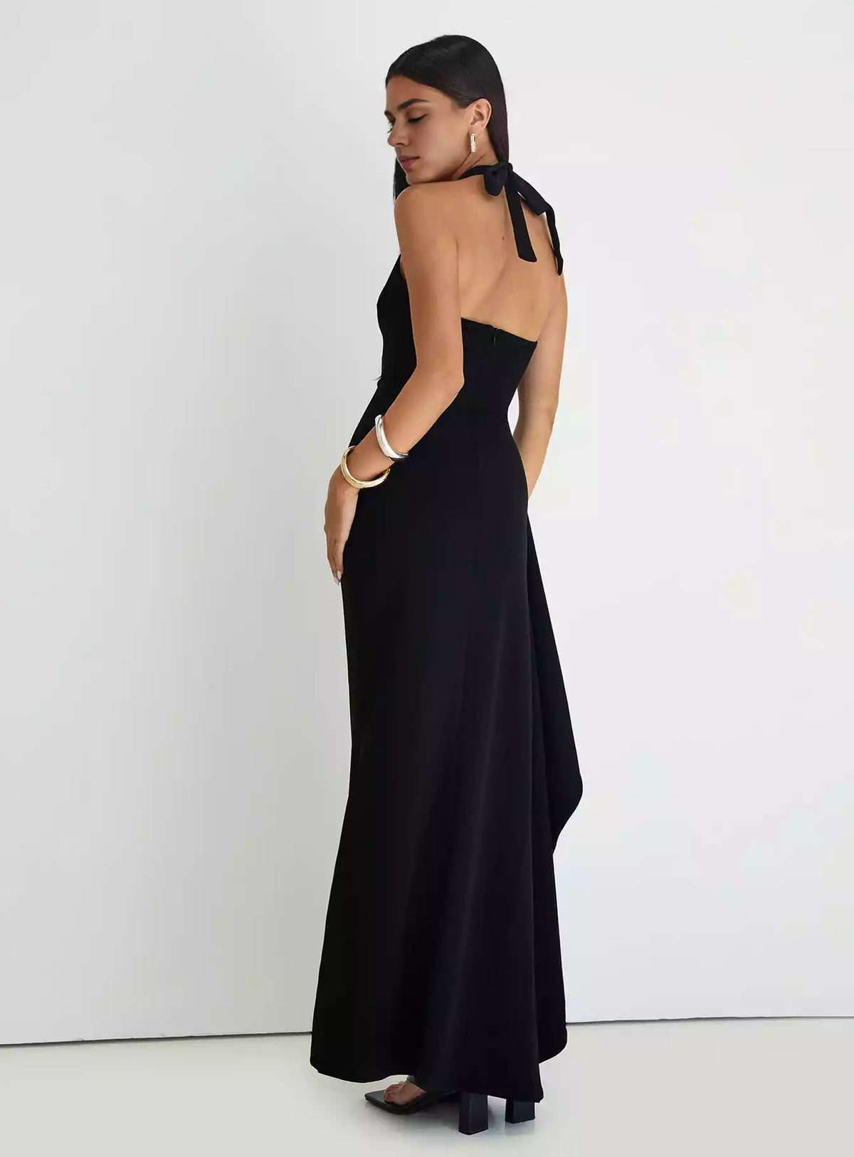 Elegant backless V-neck high slit adjustable neck strap with hidden zipper at the back Prom Dresses