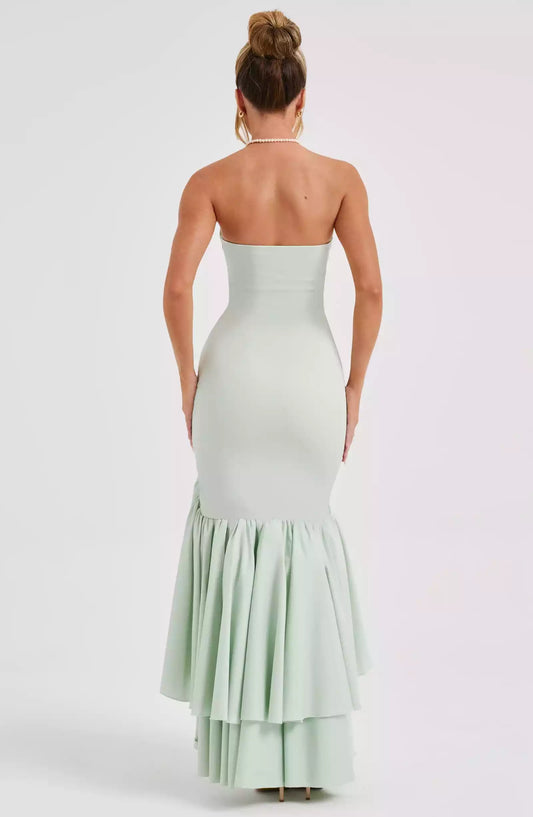 Elegant ruffled front short back long skirt with half body strapless design, extra long, sweet and beautiful Prom Dresses