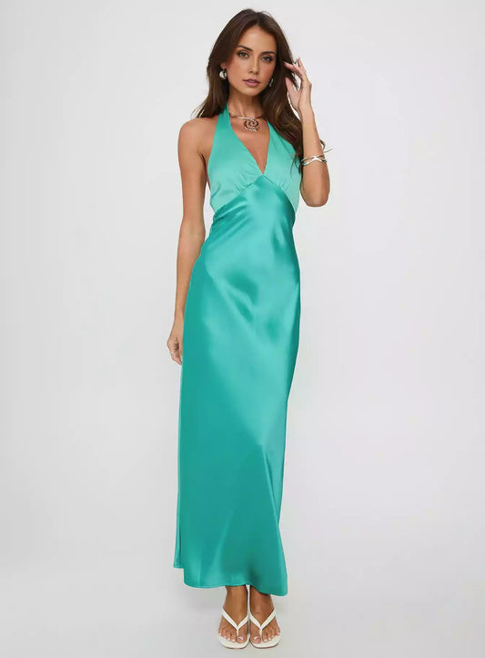 Elegant scarf with lace up, deep V-neck, semi exposed, back zipper, lined chest Prom Dresses