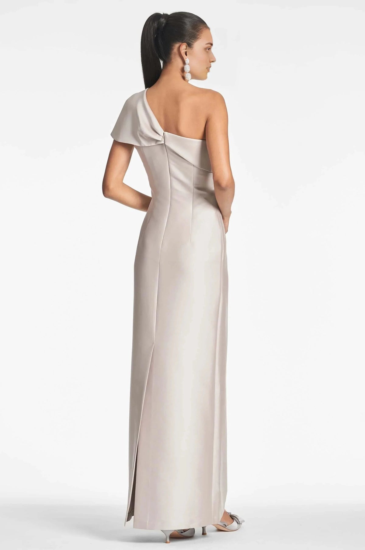 Embellished Bow Sheath One Shoulder Sleeveless Zipper Back High Slit Floor Length For Adults Evening Dress by YiHuiw