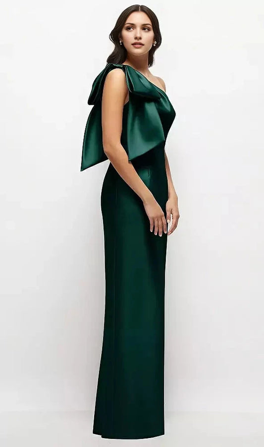 Emerald Green One Shedder Satin Maxi Dress with Bow satin twill fabric, easy and chic Mother of the Bride Dresses by YiHuiw