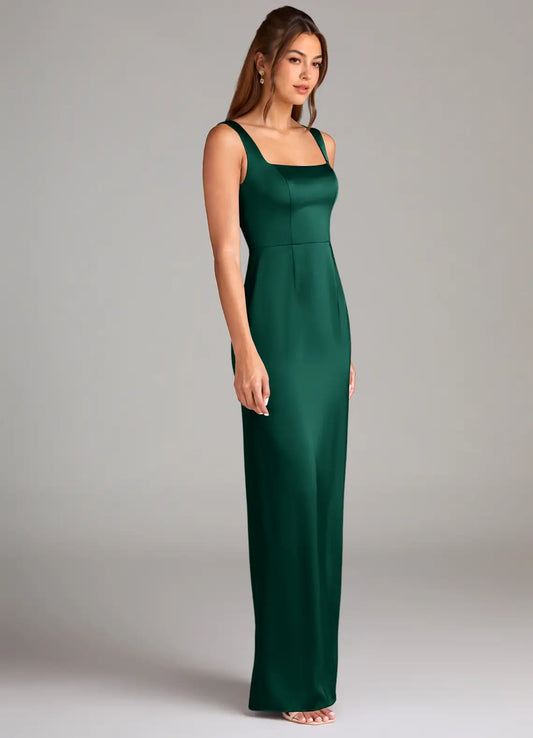Green Mermaid Square Neck Satin High Slit Floor-Length Wedding Dress - Yihuiw by Yihuiw