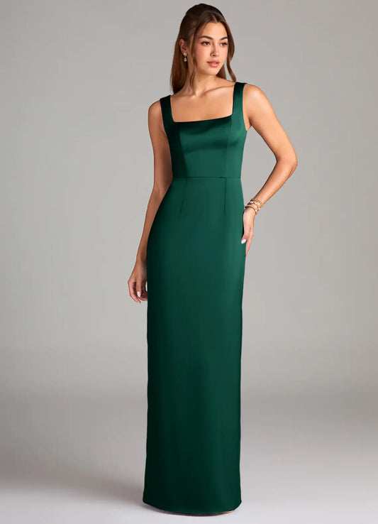Green Mermaid Square Neck Satin High Slit Floor-Length Wedding Dress - Yihuiw by Yihuiw