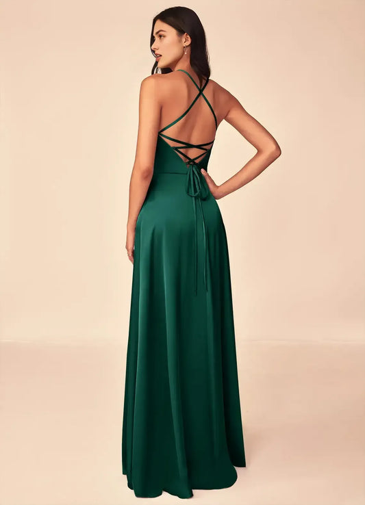 A-Line Sweetheart Satin Lace-Up Back Floor-Length Wedding Dress - Yihuiw by Yihuiw
