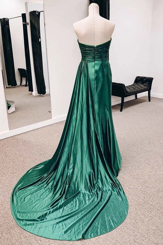 Emerald Green Satin Strapless Long Formal Dresses with Train simple gentle atmospheric and unique desi Bring summer colors to enhance whiteness by YiHuiw