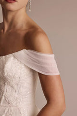 Enchanted Fairytale Ballgown Off-the-Shoulder Sequin-Lace Glitter-Tulle Open-Back Sweeping Train Wedding Dress