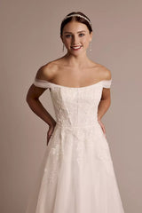 Enchanted Fairytale Ballgown Off-the-Shoulder Sequin-Lace Glitter-Tulle Open-Back Sweeping Train Wedding Dress