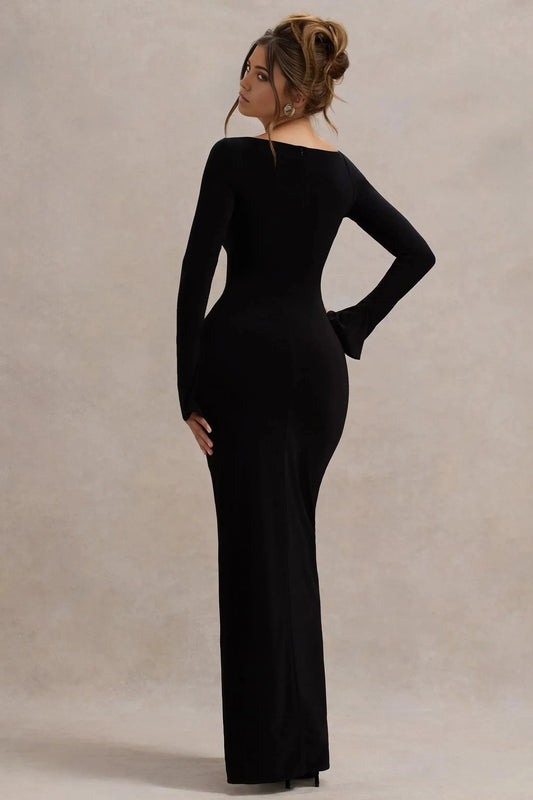 Enchanting Mermaid Asymmetric Neck Flared Sleeve High Slit Floor Length Prom Dress by YiHuiw