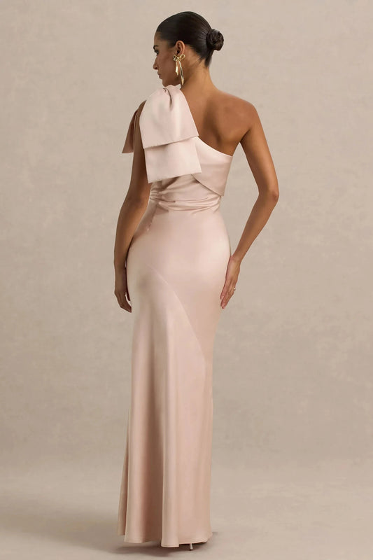Enchanting Mermaid One Shoulder Bow Sleeve Open Back Floor Length Prom Dress by YiHuiw