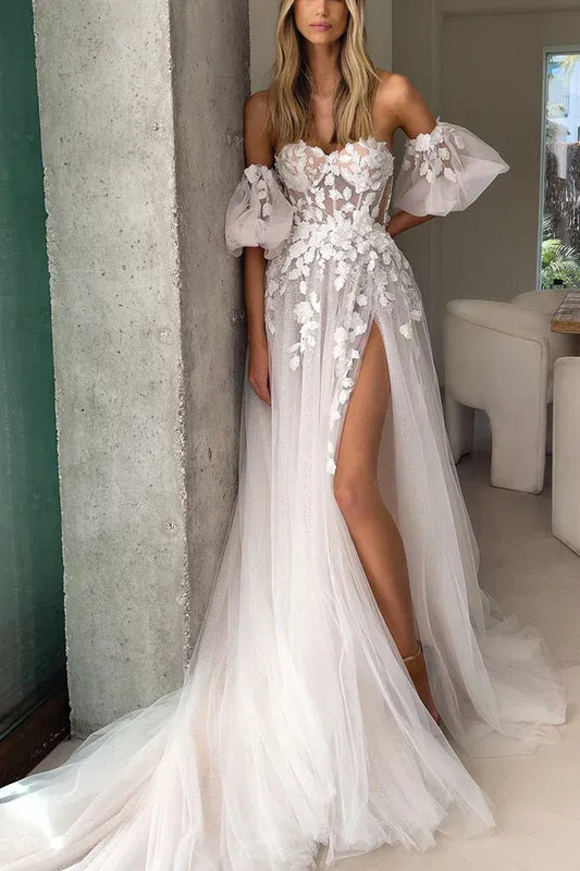A-Line Sweetheart Floor-Length Wedding Dress - Yihuiw by Yihuiw