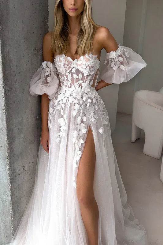 A-Line Sweetheart Floor-Length Wedding Dress - Yihuiw by Yihuiw