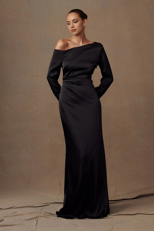 Enchanting Sheath One Shoulder Long Sleeve Ruched Back Floor Length Prom Dress by YiHuiw