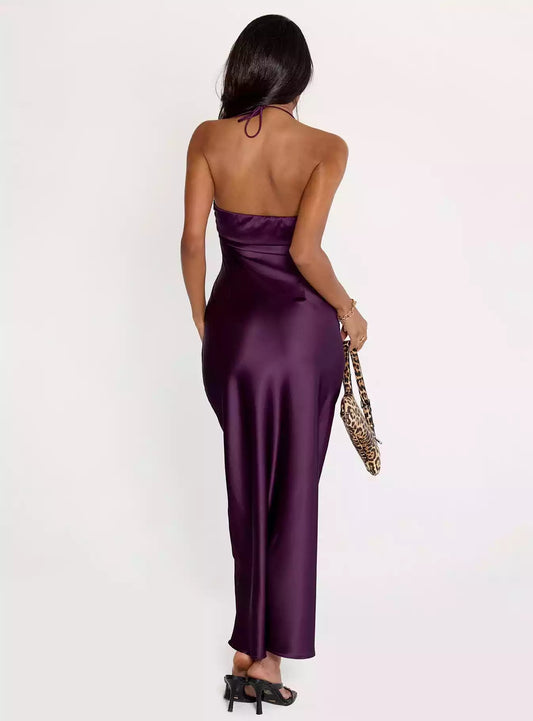 Enchanting suspenders with satin chest pleats, detailed side hidden zippers, neck straps, Prom Dresses