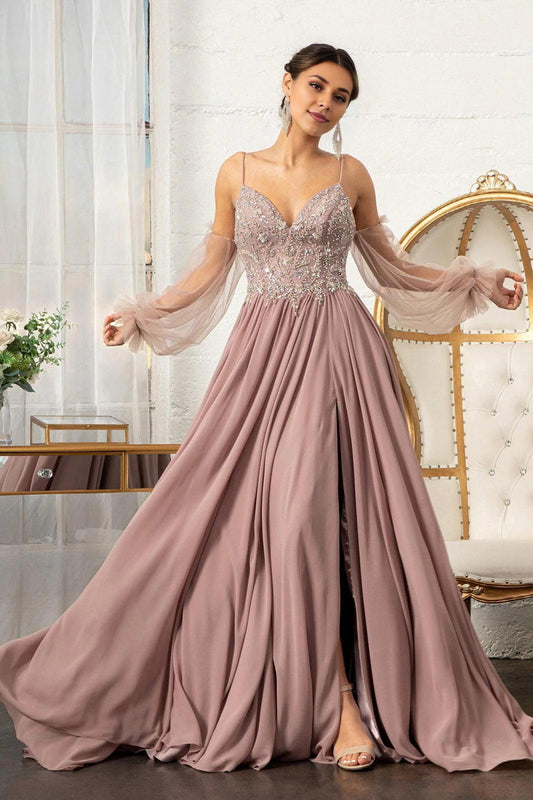Ethereal A-Line Sweetheart Bishop Sleeve Open Back Train Floor Length Prom Dress