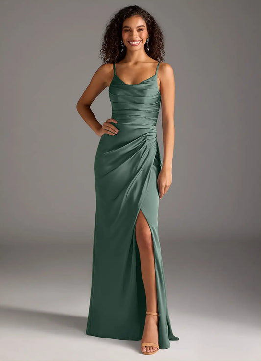 Spaghetti Strap Satin High Slit Floor-Length Wedding Dress - Yihuiw by Yihuiw
