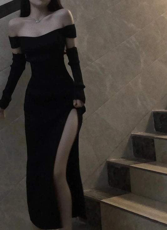 Fancy Black Maxi Dress Mermaid Off Shoulder Gala Dresses Elegant simple gentle atmospheric and unique desi Bring summer colors to enhance whiteness by YiHuiw