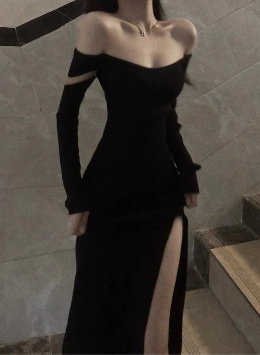 Fancy Black Maxi Dress Mermaid Off Shoulder Gala Dresses Elegant simple gentle atmospheric and unique desi Bring summer colors to enhance whiteness by YiHuiw