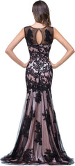 Fashion Lace Illusion Neckline Sleeveless Back Zip Mermaid Floor-Length Mother of the Bride Dress