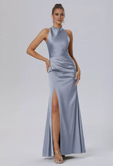 Fashion Mermaid Bateau Neck Sleeveless Side Slit Back Zip Floor Length Bridesmaid Dresses