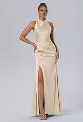 Fashion Mermaid Bateau Neck Sleeveless Side Slit Back Zip Floor Length Bridesmaid Dresses