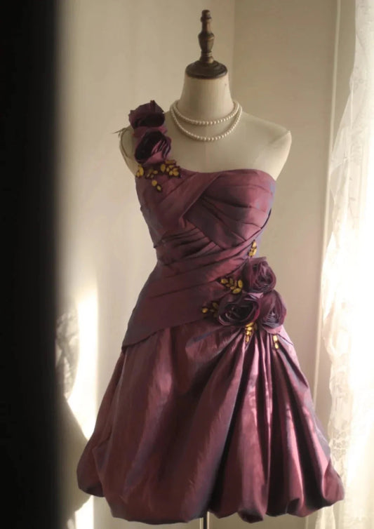 Fashion Sexy Handmade Rose Flower Short Taffeta Satin Homecoming Dress Birthday Party Dresssimple gentle atmospheric and unique desi Bring summer colors to enhance whiteness by YiHuiw
