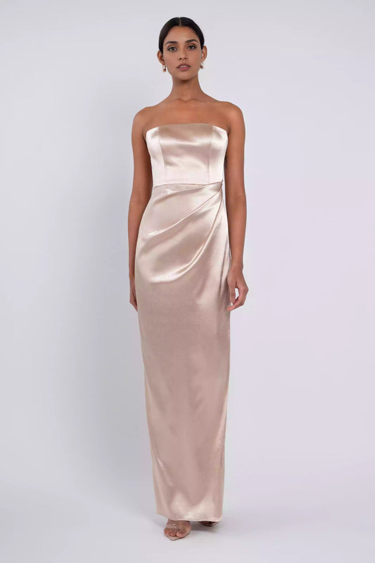 Fashionable and elegant tight corset with pleated slit skirt, strapless neckline, pleated slit, Bridesmaid Dresses