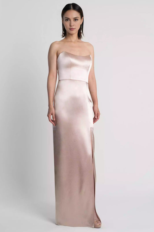 Fashionable off shoulder round neck, natural waist seam, side slit, tight corset, back middle zipper Prom Dresses