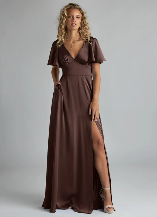 Satin High Slit Floor-Length Wedding Dress - Yihuiw by Yihuiw