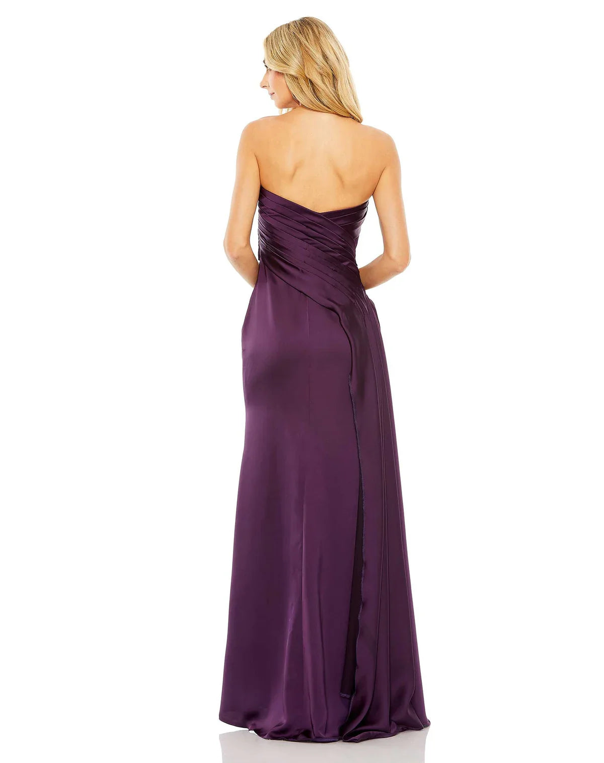 Robe de soirée sirène Glam Satin sans bretelles, drapée, avec nœud et ourlet asymétrique