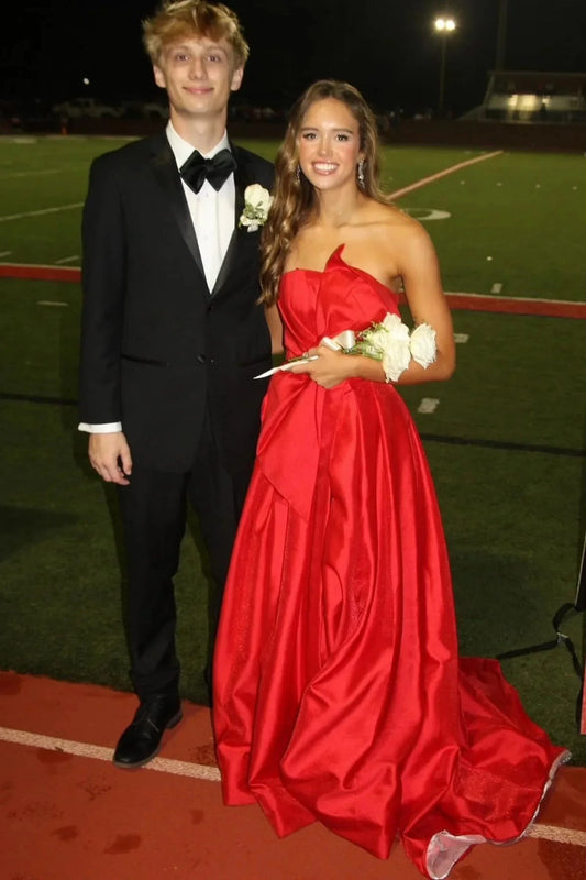 Glam Strapless Twist-Front Satin Ball Gown Prom Dress by JiMiss Dresses