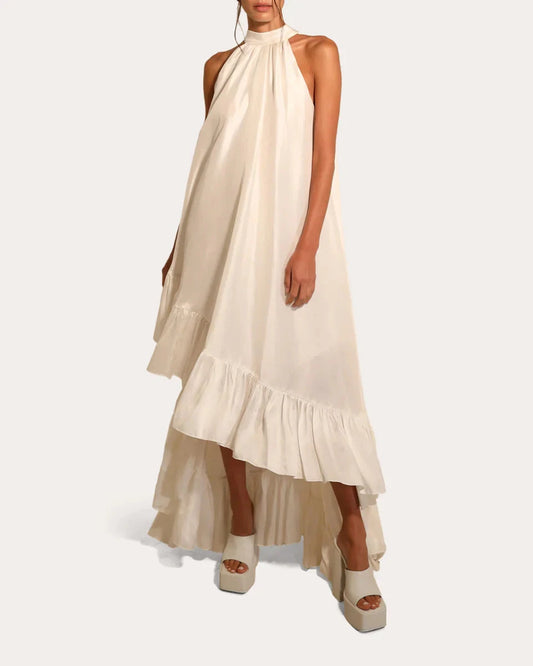 Glamorous A-Line Halter High Neck Sleeveless Open Back High Low Prom Dress by YiHuiw