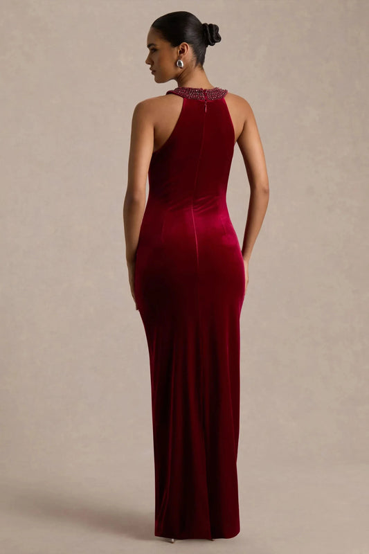 Glamorous Mermaid Halter Neck Sleeveless Beaded Collar Back Zipper Floor Length Prom Dress by YiHuiw