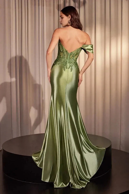 Glamorous Mermaid Off-Shoulder Lace Sleeveless Open Back Floor Length Prom Dress by YiHuiw