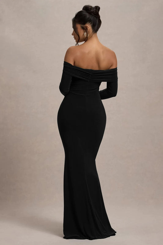 Glamorous Mermaid Off Shoulder Long Sleeve Ruched Floor Length Prom Dress by YiHuiw