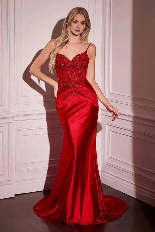 Glamorous Mermaid Sweetheart Spaghetti Strap Solid Back Floor Length Prom Dress by YiHuiw