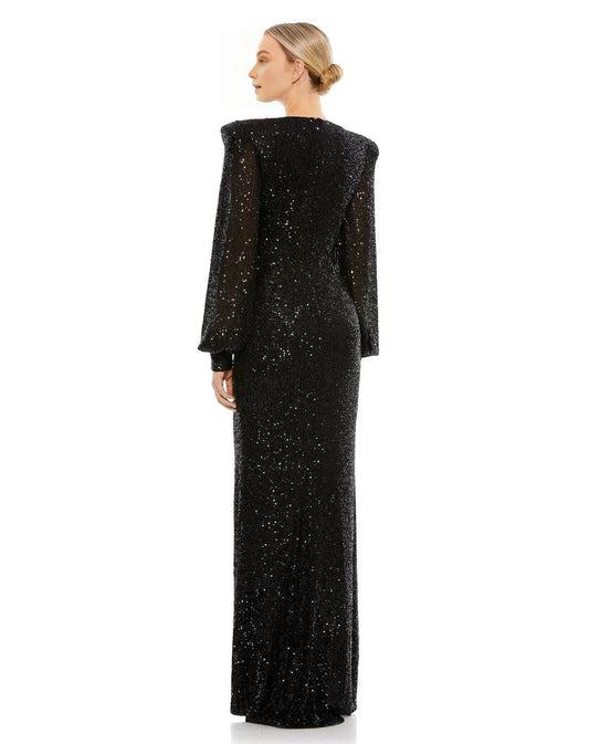 Glamorous Mermaid V-Neck Bishop Sleeve Zipper Back Floor Length Prom Dress by YiHuiw