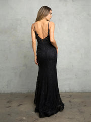 Glamorous Mermaid V Neck Spaghetti Strap Open Back Floor Length Prom Dress