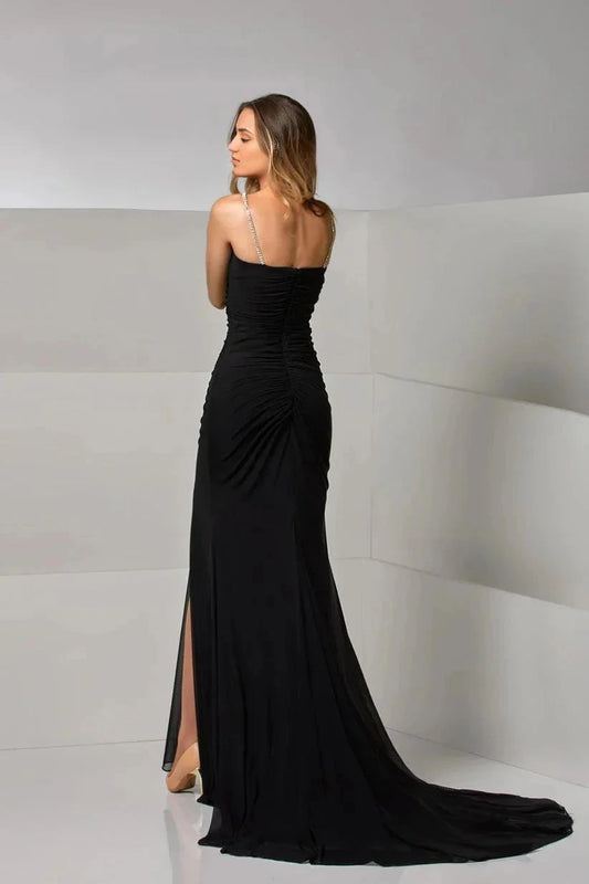 Glamorous Mermaid V Neck Spaghetti Strap Open Back Train Floor Length Prom Dress by YiHuiw