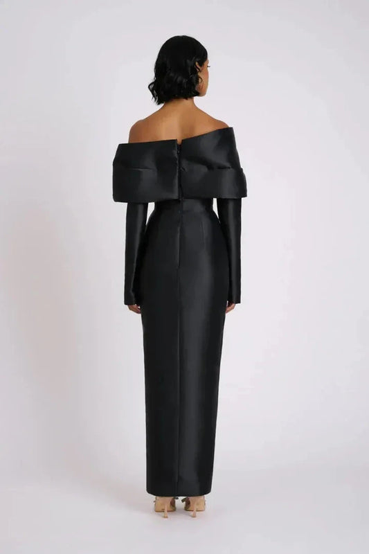 Glamorous Sheath Off Shoulder Long Sleeve Solid Back Floor Length For Sale Prom Dress by YiHuiw