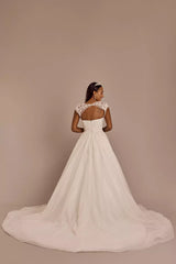 Glamorous Ballgown Sweetheart Lace-Cap-Sleeve Cut-Out Back Glitter-Tulle Train Wedding Dress
