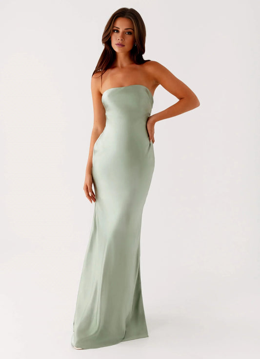 Glamorous Off the Shoulder Neck Strapless Satin Sleeveless Mermaid Floor-Length Prom Dress by YiHuiw