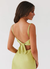 Glamorous Sheath V Neck Spaghetti-Strap Sleeveless Tie-Front Open-Back Floor-Length Prom Dress