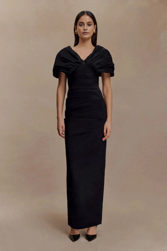 Gorgeous Sheath V Neck Short Sleeve Ruched Back Floor Length Prom Dress by YiHuiw