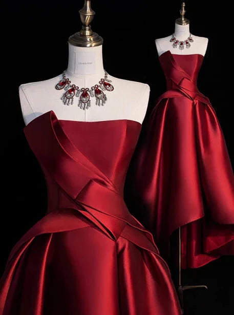 Gorgeous Ball Gown Strapless Burgundy Prom Dresses Formal Summer Wedding Guest Dresses Wedding Guest Outfits simple gentle atmospheric and unique desi Bring summer colors to enhance whiteness by YiHuiw