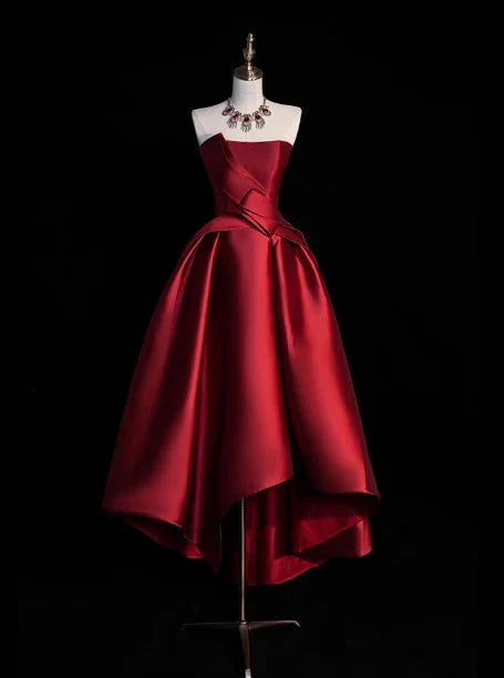 Gorgeous Ball Gown Strapless Burgundy Prom Dresses Formal Summer Wedding Guest Dresses Wedding Guest Outfits simple gentle atmospheric and unique desi Bring summer colors to enhance whiteness by YiHuiw