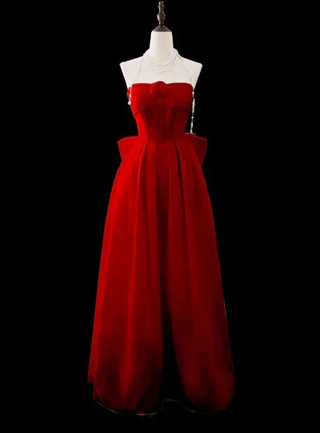 Gorgeous Ball Gown Strapless Red Prom Dresses Formal Summer Wedding Guest Dresses Wedding Guest Outfits With Scarf simple gentle atmospheric and unique desi Bring summer colors to enhance whiteness by YiHuiw