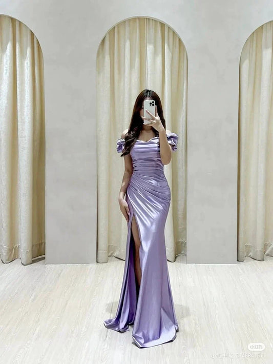 Gorgeous Mermaid Off The Shoulder Lilac Party Prom Dresses Formal Summer Wedding Guest Dresses Wedding Guest Outfits simple gentle atmospheric and unique desi Bring summer colors to enhance whiteness by YiHuiw