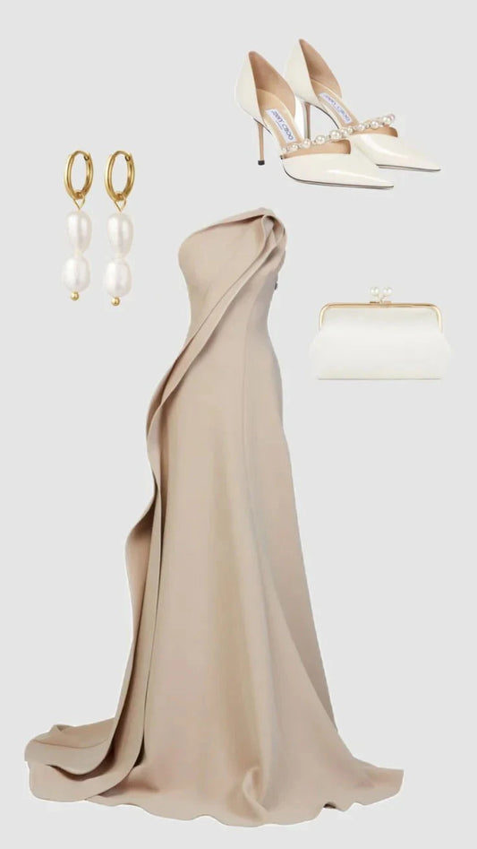 Gorgeous Mermaid One Shoulder Champagne Prom Dresses Formal Summer Wedding Guest Dresses Wedding Guest Outfits simple gentle atmospheric and unique desi Bring summer colors to enhance whiteness by YiHuiw