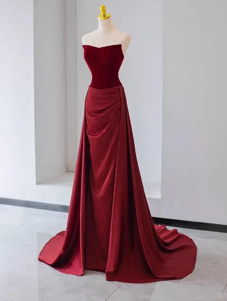 Gorgeous Sheath Strapless Satin Prom Dresses Formal Summer Wedding Guest Dresses Wedding Guest Outfits With Scarf simple gentle atmospheric and unique desi Bring summer colors to enhance whiteness by YiHuiw